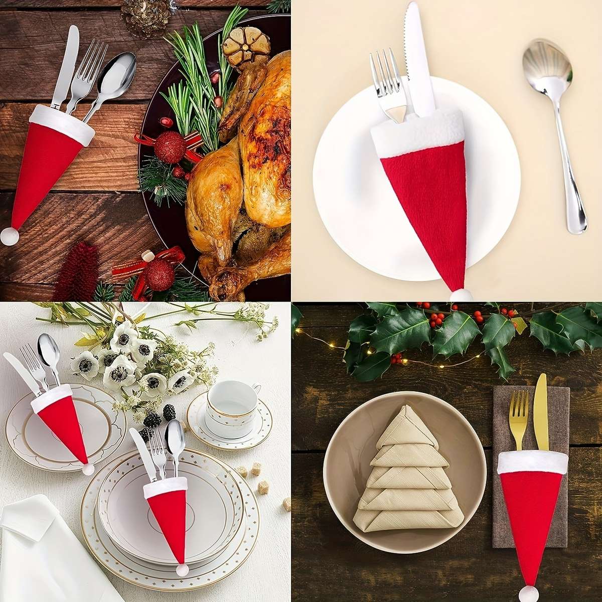 10-Piece Red Mini Santa Hat Cutlery Holder