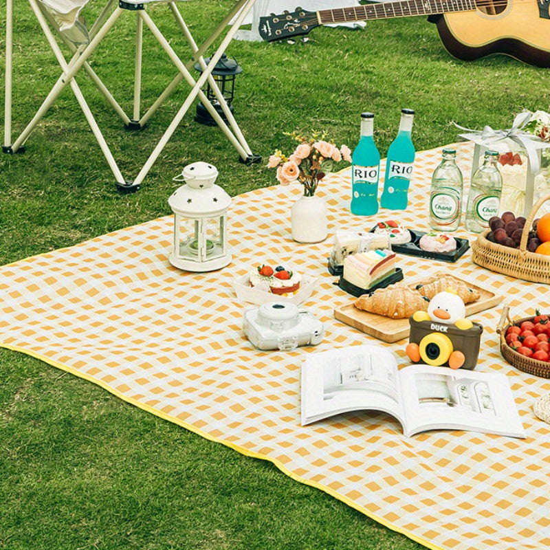 1 Portable Picnic Mat - Durable Polyester, Waffle Weave, Hand Washable, Large Outdoor Blanket For Ca