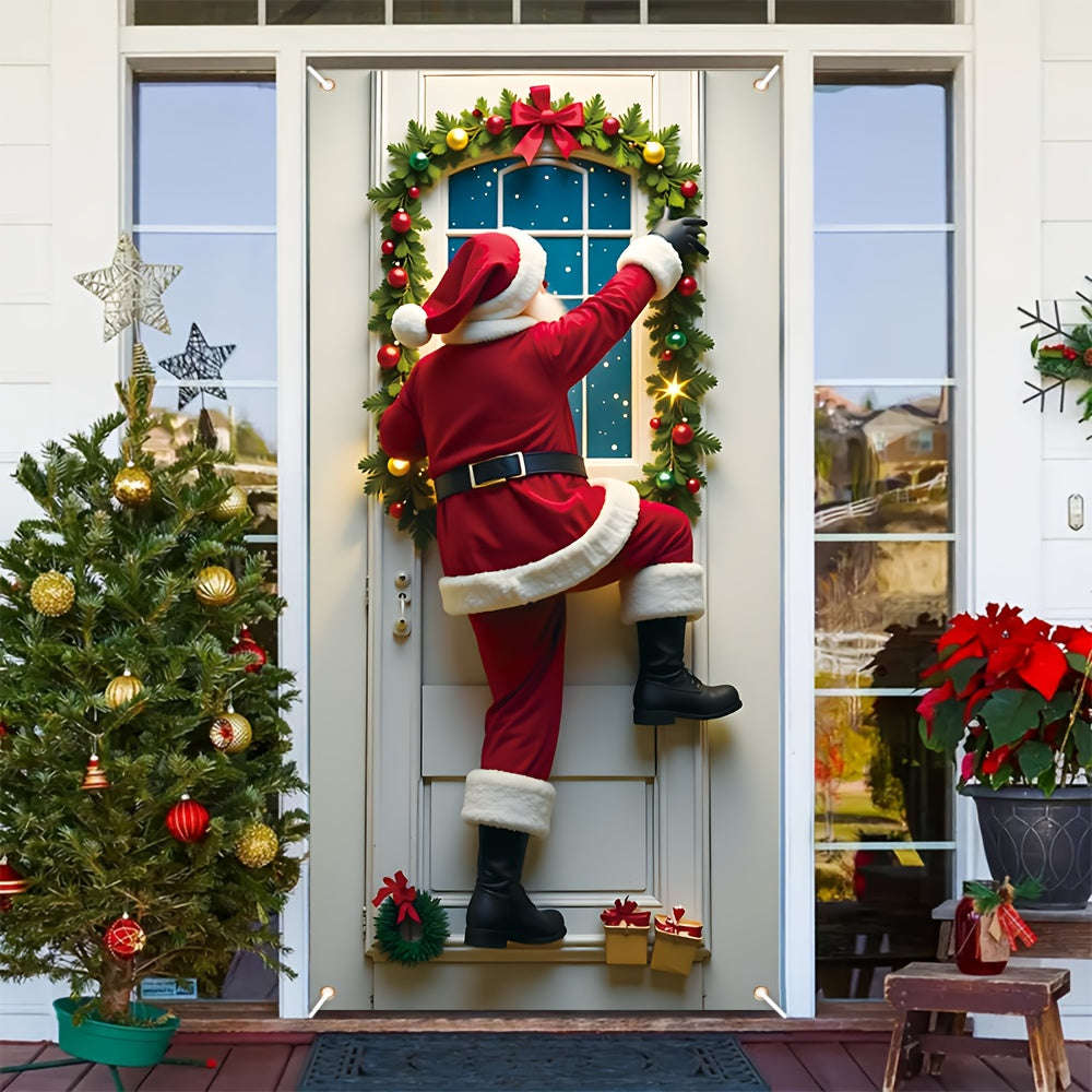 Santa Claus Christmas Porch Banner Durable Polyester Door Frame Decoration, Bright And Fade Resistan