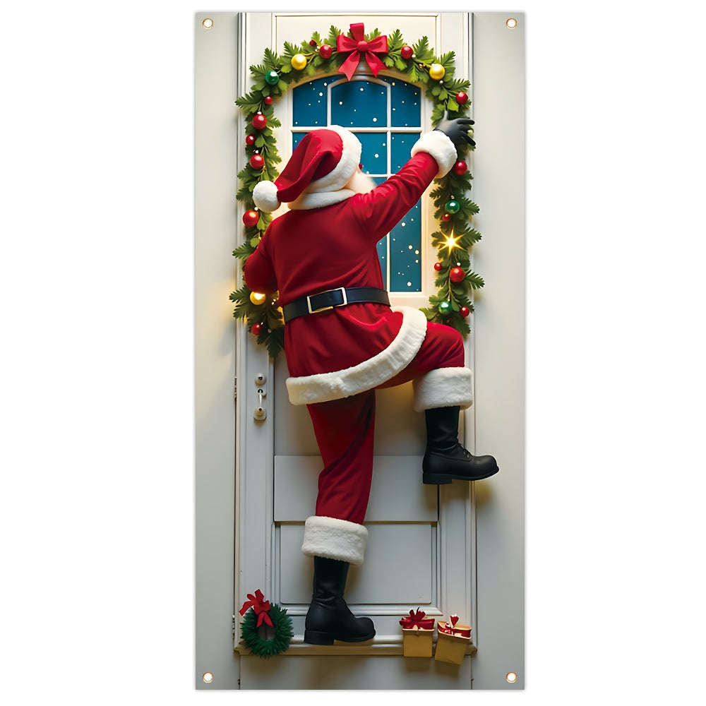Santa Claus Christmas Porch Banner Durable Polyester Door Frame Decoration, Bright And Fade Resistan