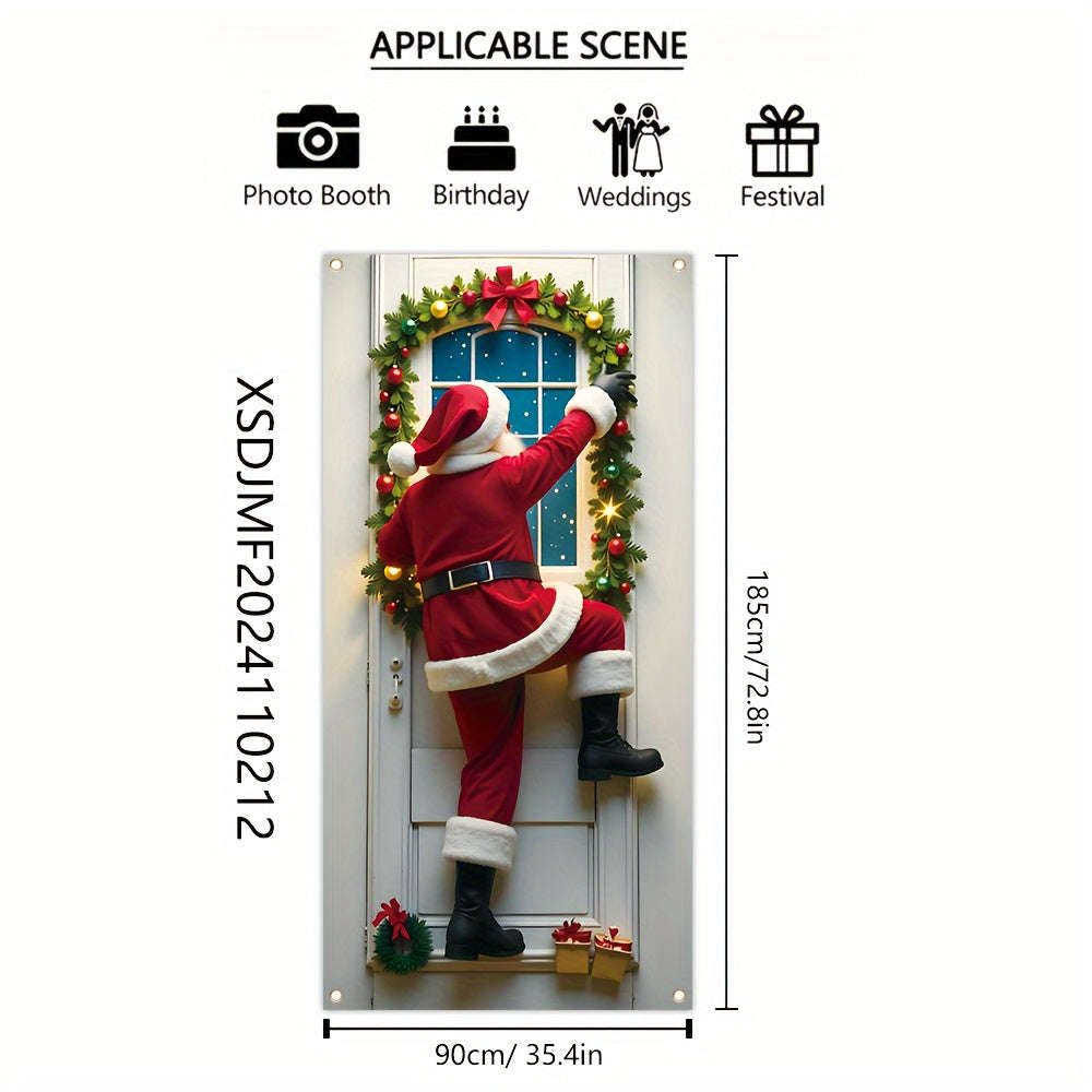 Santa Claus Christmas Porch Banner Durable Polyester Door Frame Decoration, Bright And Fade Resistan