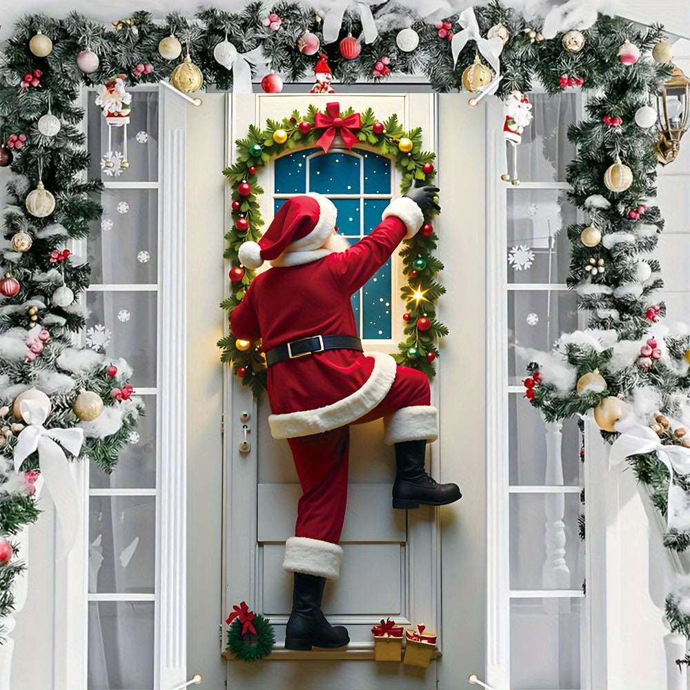 Santa Claus Christmas Porch Banner Durable Polyester Door Frame Decoration, Bright And Fade Resistan