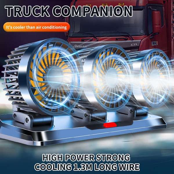 Car Cigarette Lighter Powered Three-Head Fan