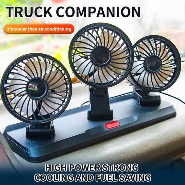 Car Cigarette Lighter Powered Three-Head Fan