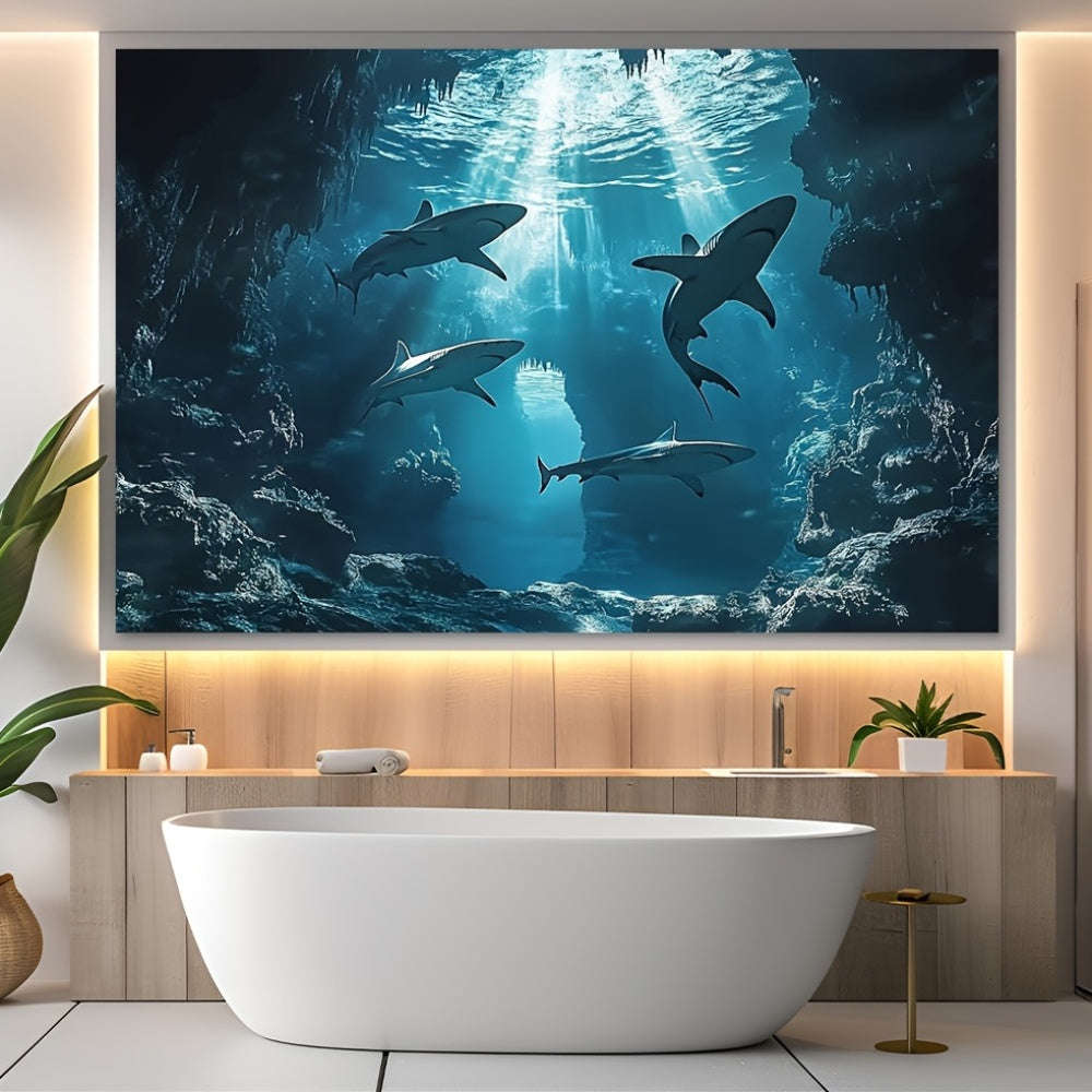 1pc Underwater Shark Background Polyester Fabric, Multipurpose Hanging Decoration