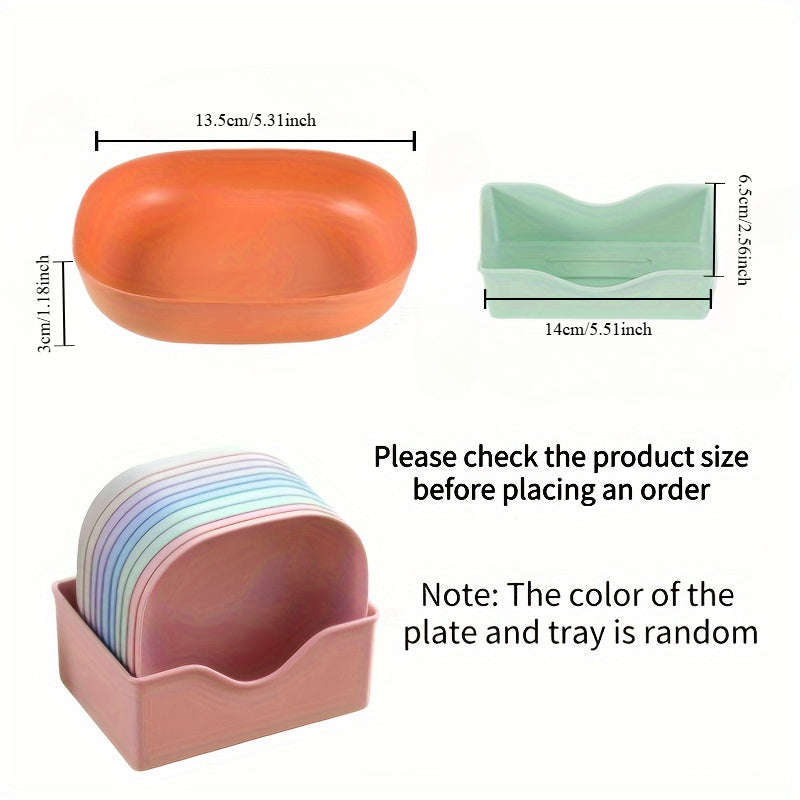 10-Pack Plastic Dinner Trays With Storage Rack - Versatile Snack And Breakfast Trays