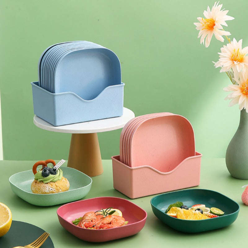 10-Pack Plastic Dinner Trays With Storage Rack - Versatile Snack And Breakfast Trays