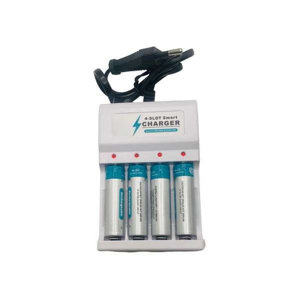220V 4-Slot Aa And Aaa Battery Charger Kit With 4 Aa Rechargeable Batteries
