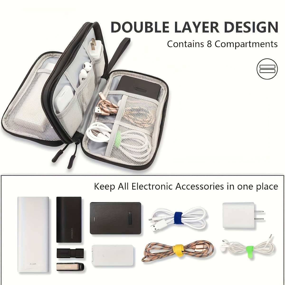 1 Double-Layer Electronic Accessories Storage Bag