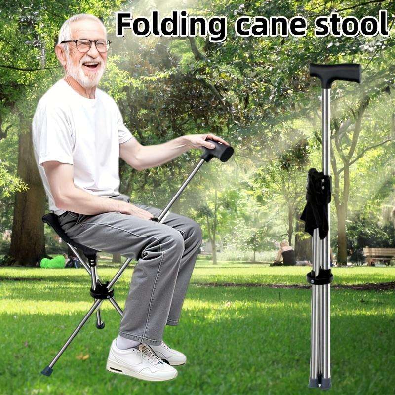 1 Piece 2-In-1 Folding Walking Stick And Stool