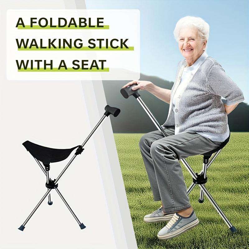 1 Piece 2-In-1 Folding Walking Stick And Stool