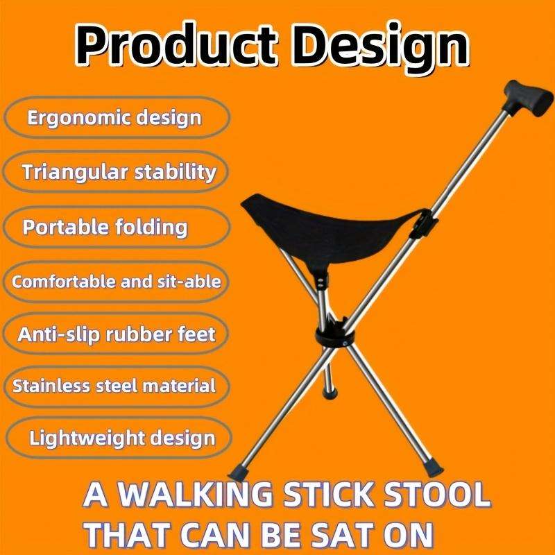 1 Piece 2-In-1 Folding Walking Stick And Stool