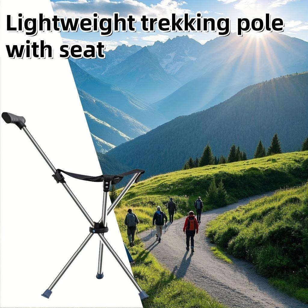 1 Piece 2-In-1 Folding Walking Stick And Stool