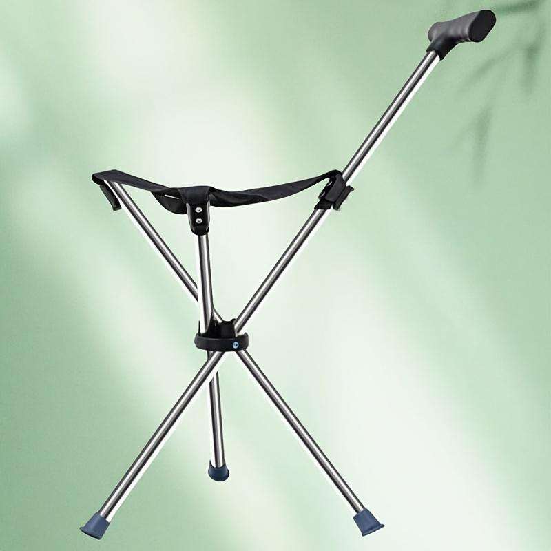 1 Piece 2-In-1 Folding Walking Stick And Stool