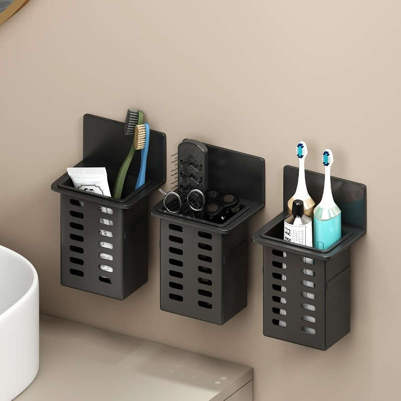 Black Resin Punch-Free Wall-Mounted Storage Cubby Shelf