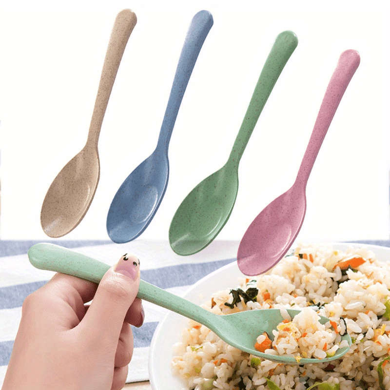 4pcs Long Handle Wheat Straw Spoons