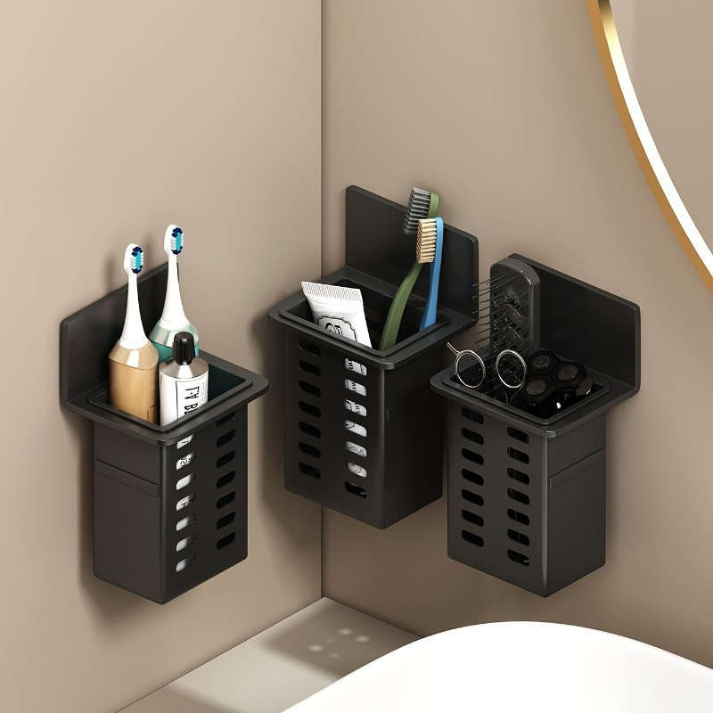 Black Resin Punch-Free Wall-Mounted Storage Cubby Shelf