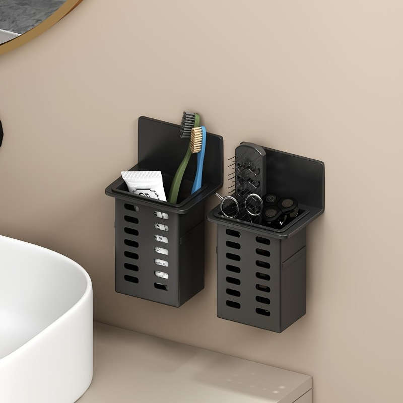 Black Resin Punch-Free Wall-Mounted Storage Cubby Shelf