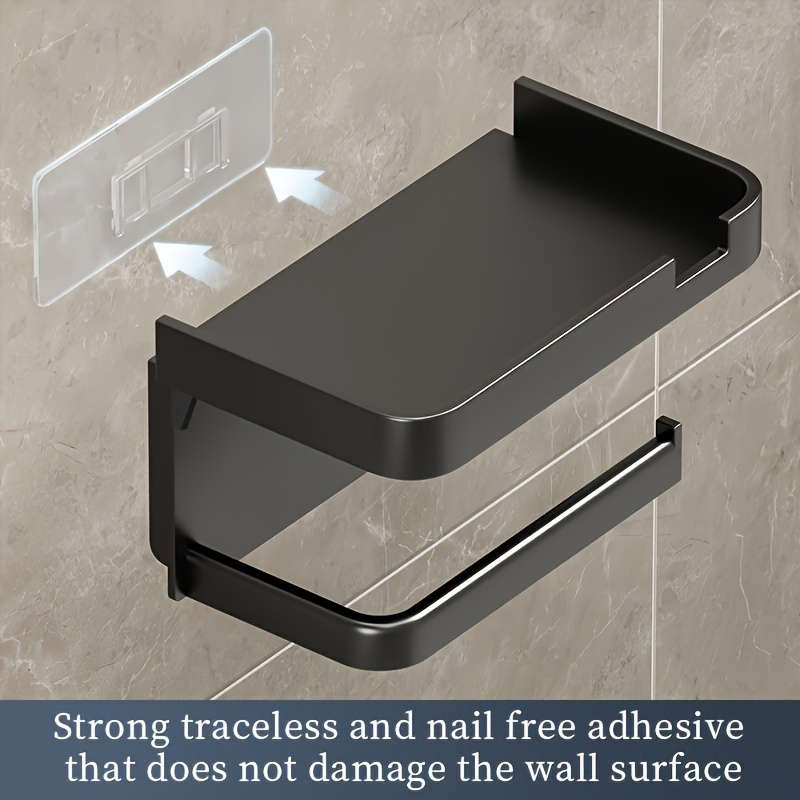 Space-Saving Self-Adhesive Toilet Paper Holder with Storage Shelf