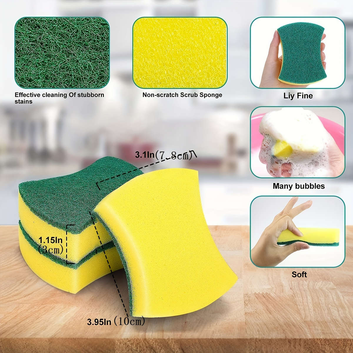 3pcs high quality double sided kitchen cleaning sponge