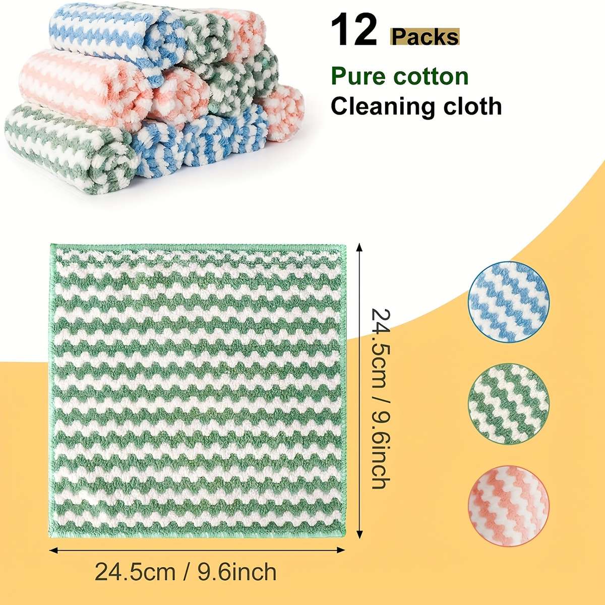 12 Pack Dish Towels Bamboo Fiber Dish Cloth Super Absorbent Double Layer Cleaning Cloth