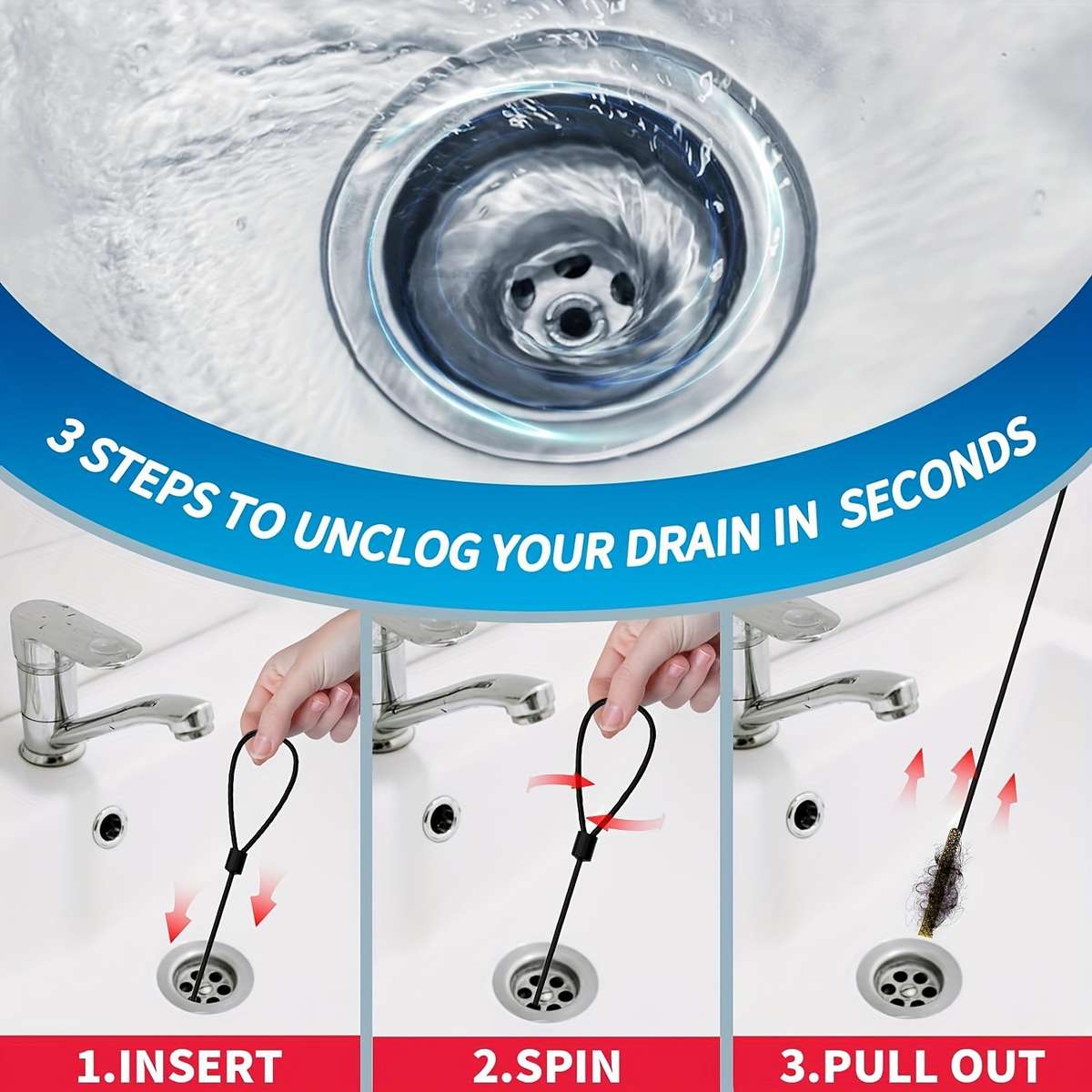 3pcs Extra Long Stainless Steel Drain Clog Remover