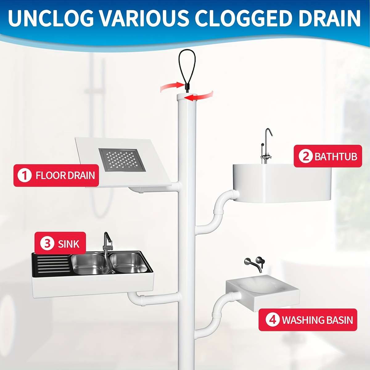 3pcs Extra Long Stainless Steel Drain Clog Remover