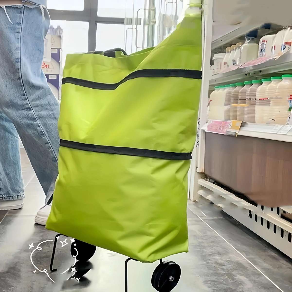 1pc Portable Shopping Cart With Wheels Foldable Bag Lightweight Grocery Bag Trolley Heavy Cargo Movi