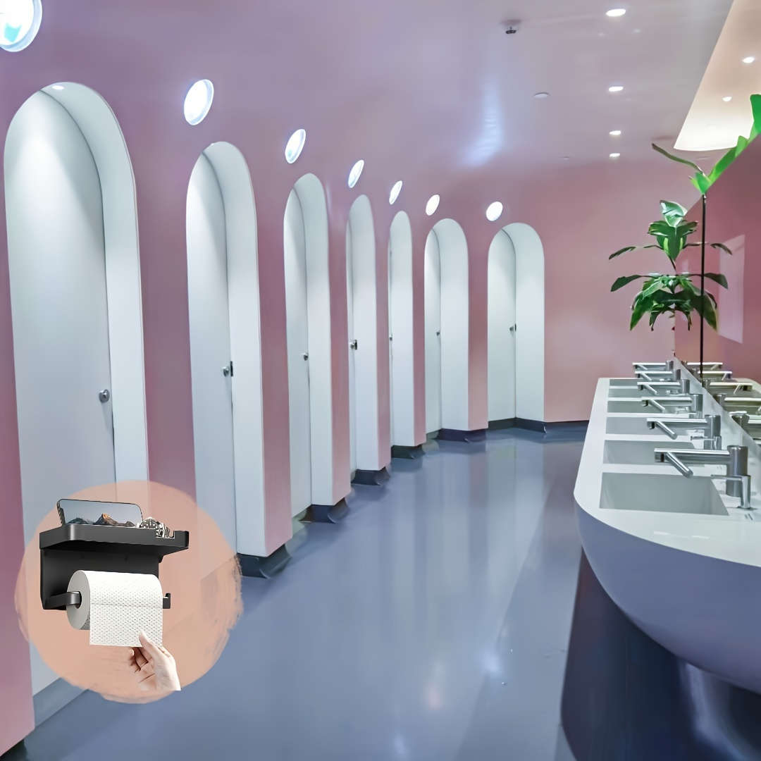 Space-Saving Self-Adhesive Toilet Paper Holder with Storage Shelf