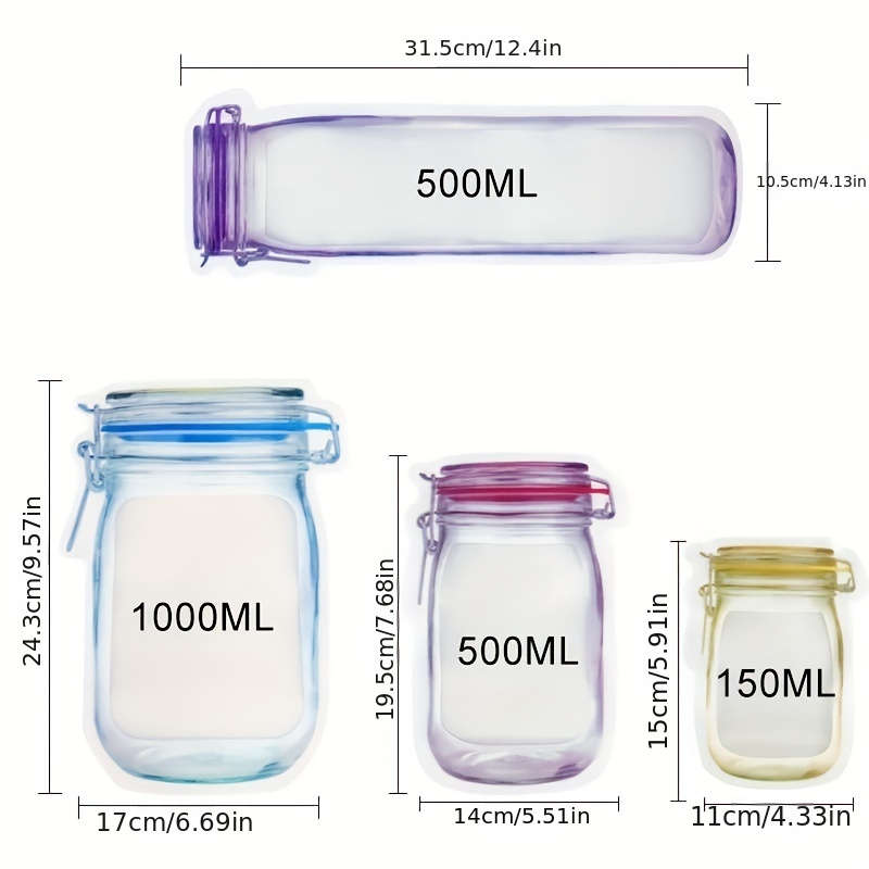 Reusable Plastic Mason Jar Zipper Bags