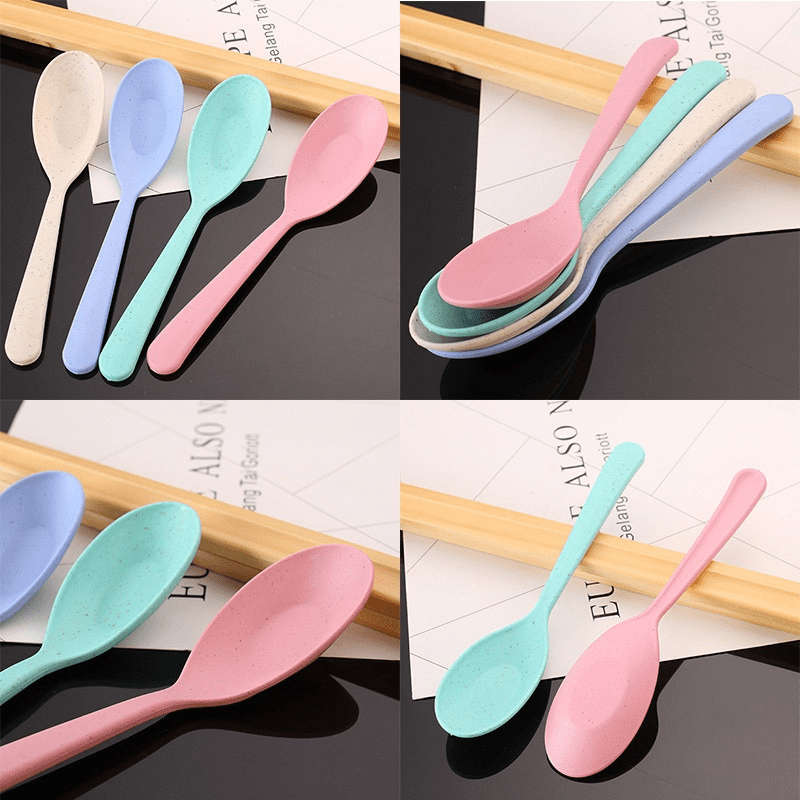 4pcs Long Handle Wheat Straw Spoons