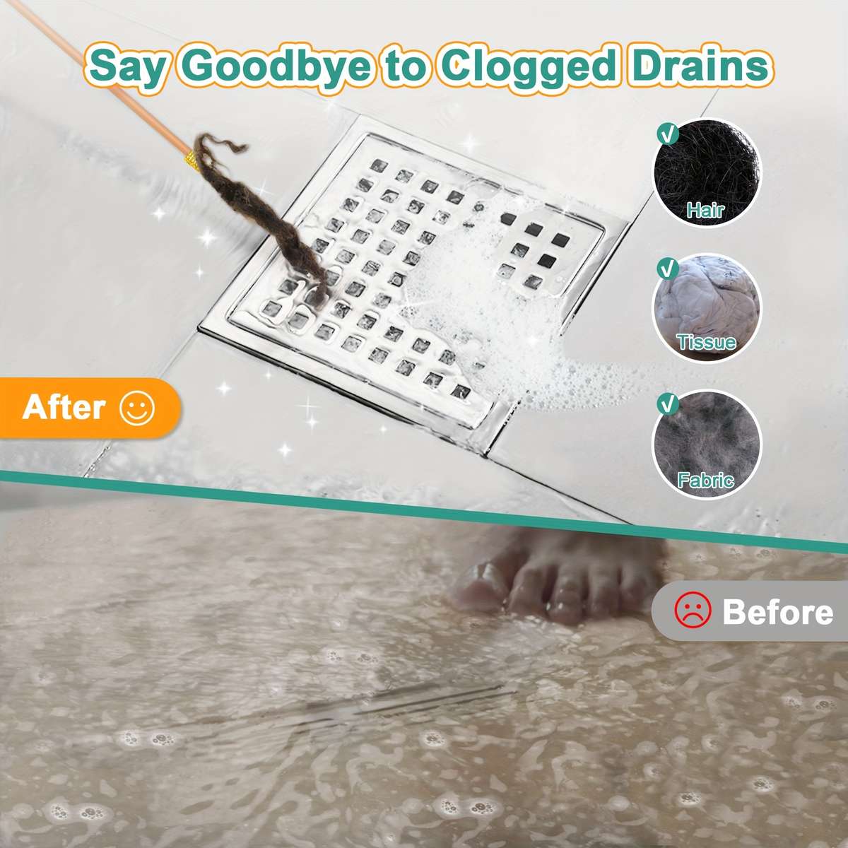 3pcs Extra Long Stainless Steel Drain Clog Remover