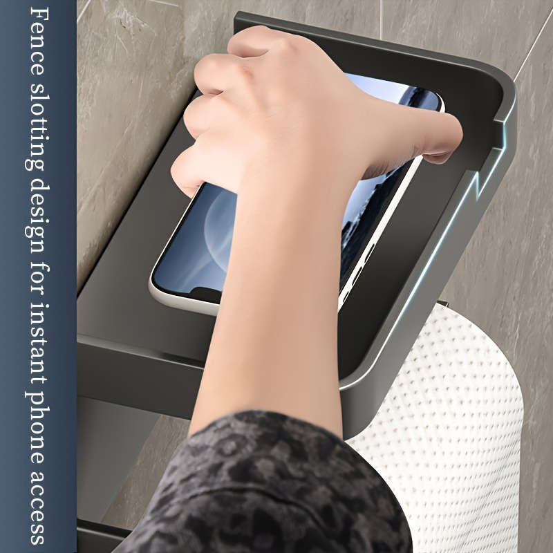Space-Saving Self-Adhesive Toilet Paper Holder with Storage Shelf