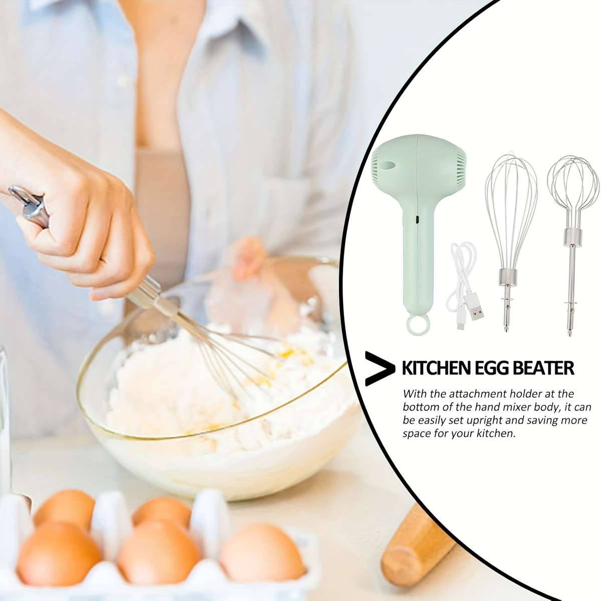 1pc Portable Cordless Electric Hand Mixer And Whisk