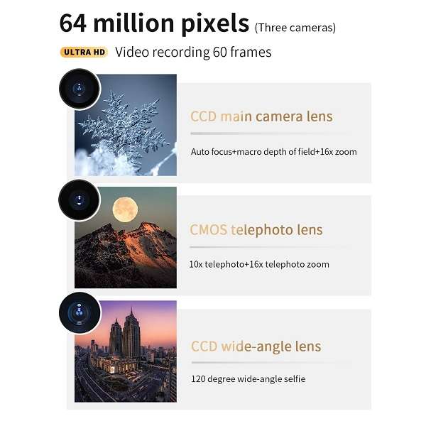 Hd Portable D6 Triple Lens Touch Screen Digital Camera 64mp 3.0 Led Screen