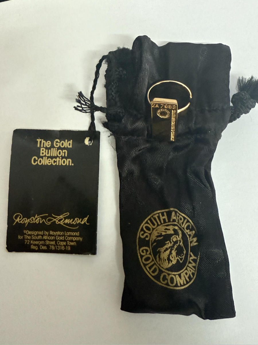Rare! South African Gold Company 'The Gold Bullion Collection' 22Ct Gold Bar Ring.