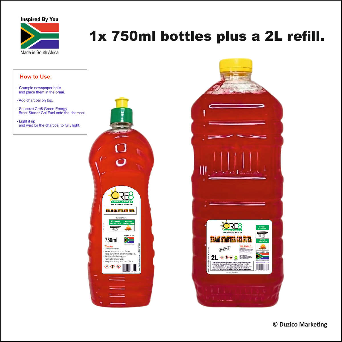 Braai & Fire Starter Gel Fuel Combo - 1x 750ml bottles plus a 2L refill.