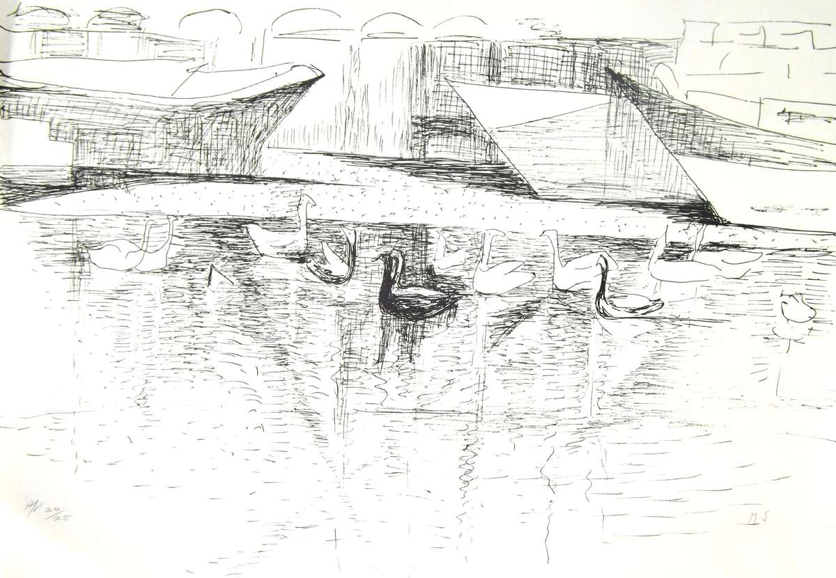 MAUD SUMNER. SEINE. A3. Hand printed litho. Limited Edition. Signed MS.