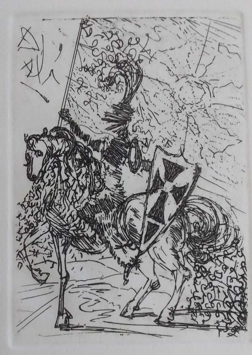 EL CID. SALVADOR DALI. Hand printed etching 1966. Signed in the plate. COA