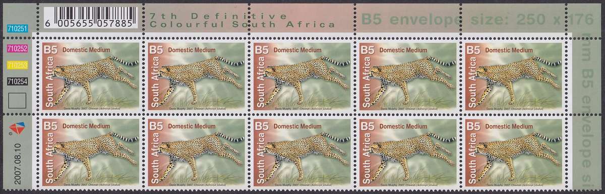 SOUTH AFRICA 2000 7th Definitive B5 control top of sheet dated 2007.08.10 (SACC 1838, MNH)