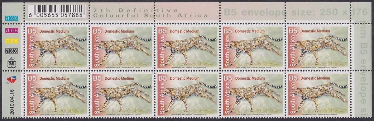 SOUTH AFRICA 2000 7th Definitive B5 control top of sheet dated 2010.04.16 (SACC 1838, MNH)