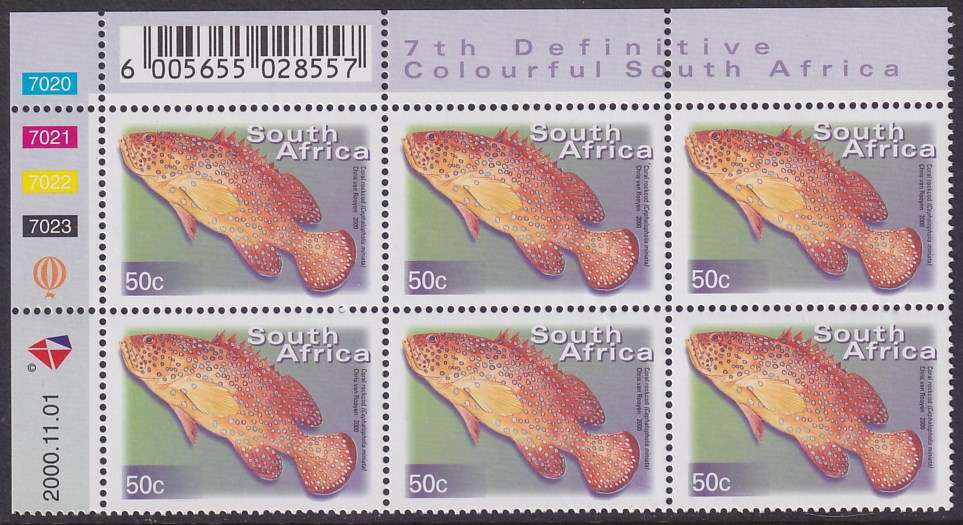 SOUTH AFRICA 2000 7th Definitive 50c control block dated 2000.11.01 (SACC 1298, MNH)