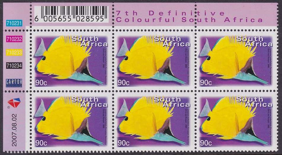 SOUTH AFRICA 2000 7th Definitive 90c control block dated 2007.08.02 (SACC 1302a, MNH)