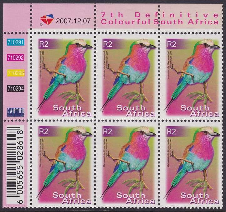 SOUTH AFRICA 2000 7th Definitive R2.00 control block dated 2007.12.07 (SACC 1312a, MNH)