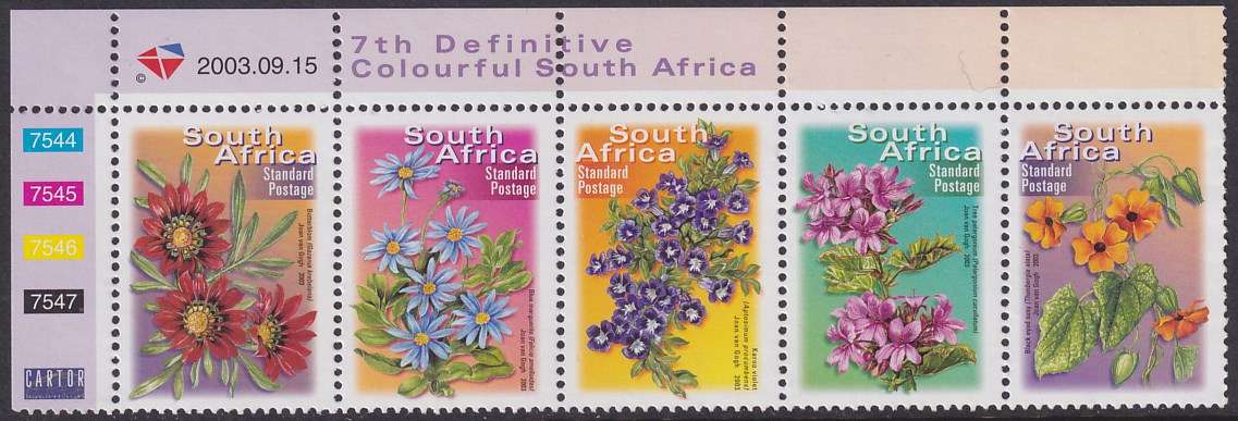 SOUTH AFRICA 2000 7th Definitive Standard Postage control strip of 5 dated 2003.09.15 (MNH)