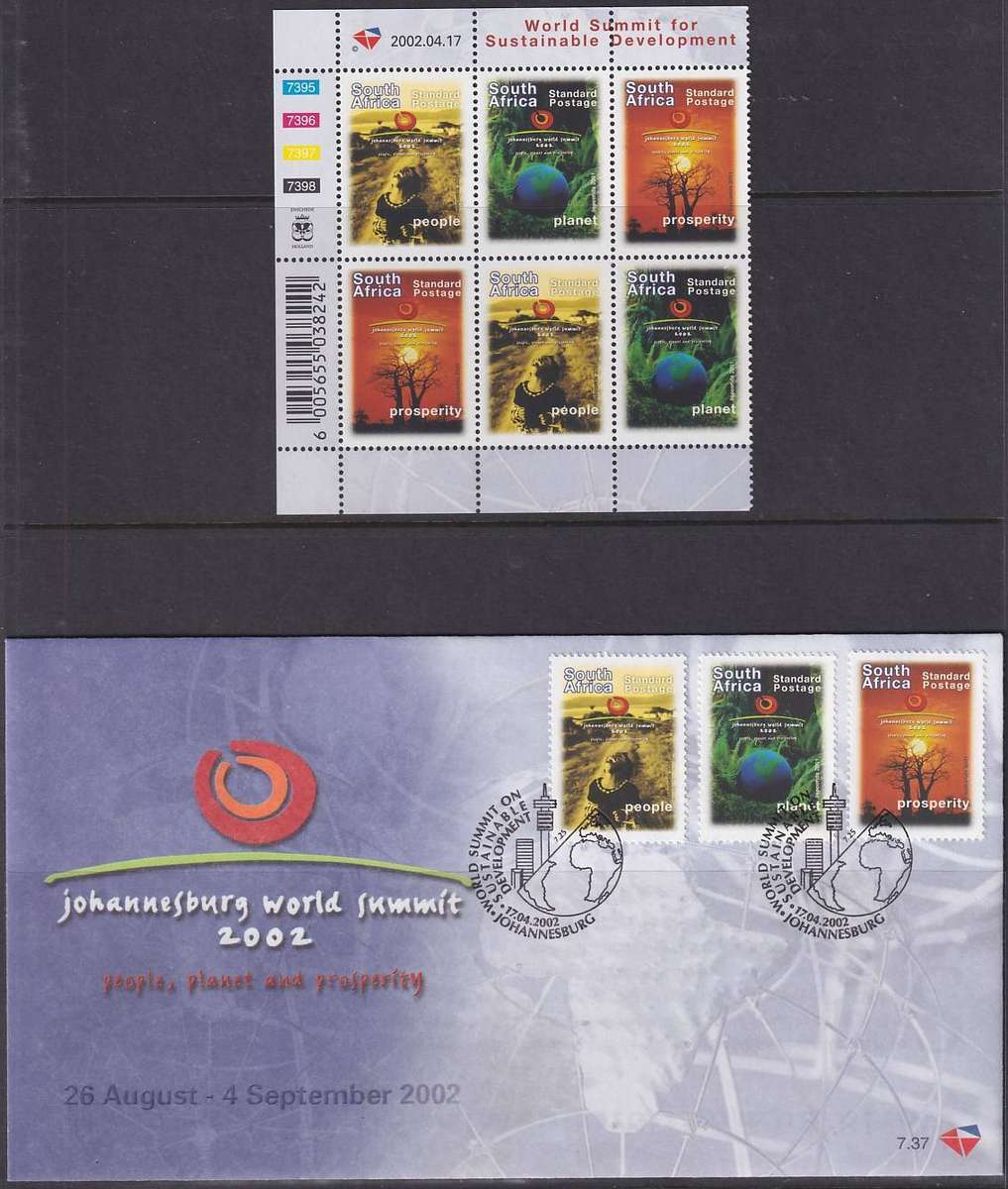 RSA 2002 World Summit for Sustainable Development control block with FDC 7.37 (MNH)