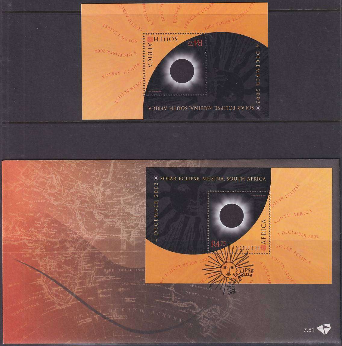 RSA 2002 Solar Eclipse minisheet with FDC 7.51 (MNH)