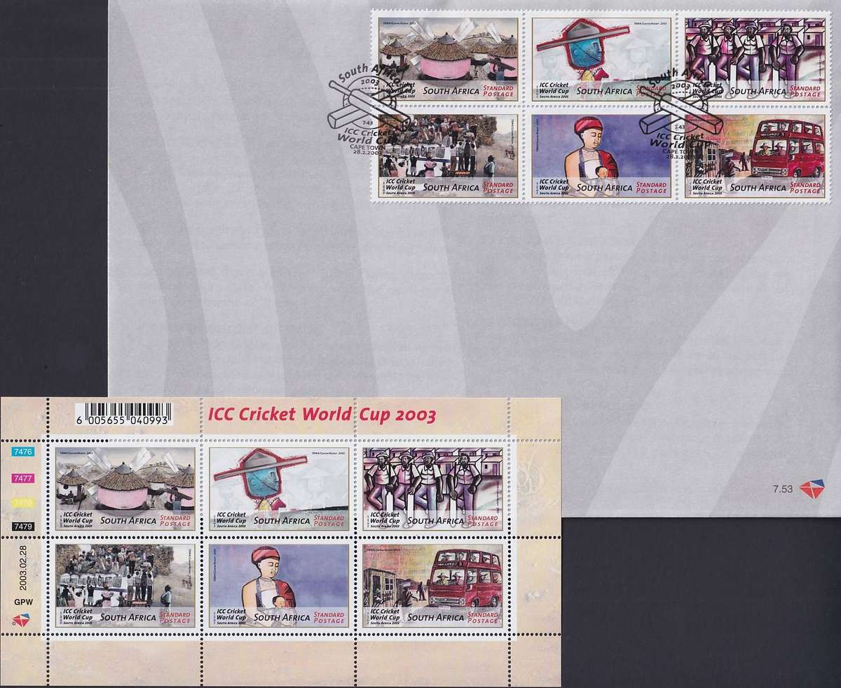 RSA 2003 ICC Cricket World Cup sheetlet with FDC 7.53 (MNH)