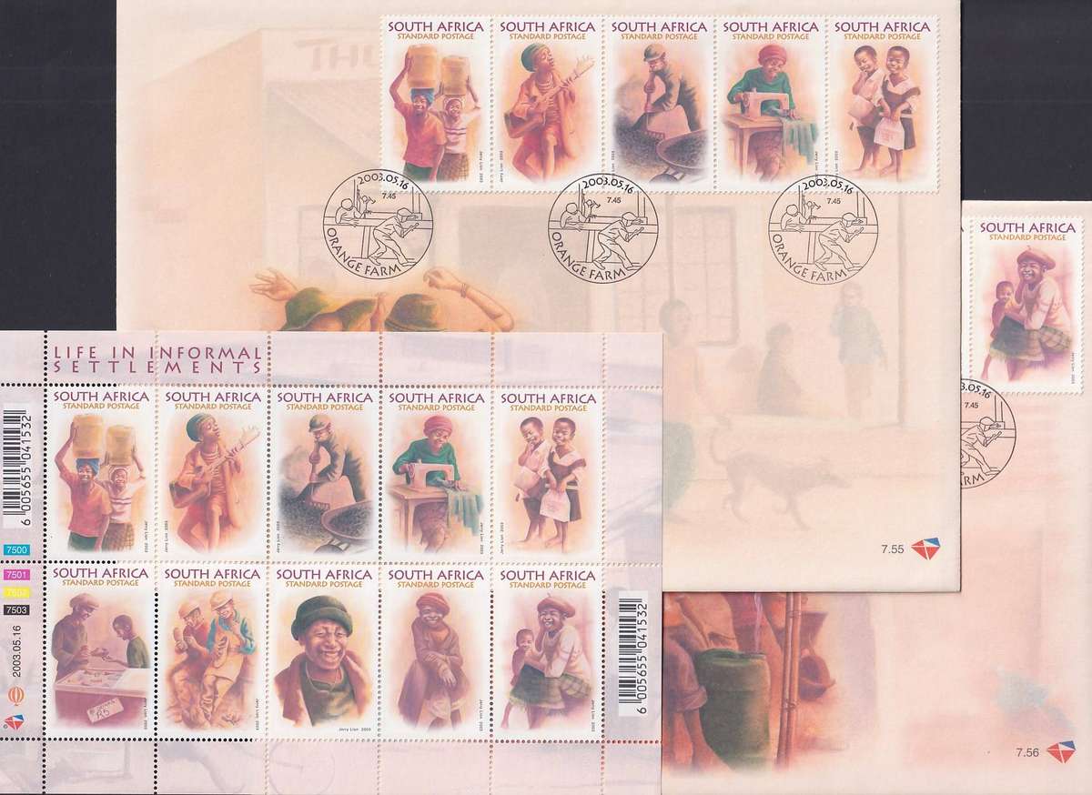 RSA 2003 Life in Informal Settlements sheetlet with FDC 7.55 and 7.56 (MNH)