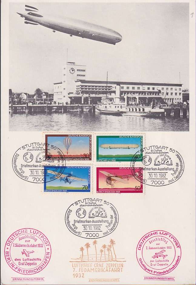 GERMANY  1982 50th Anniversary Deutsche Luftpost Graf Zeppelin flight Berlin to Stuttgart (2 sheets)